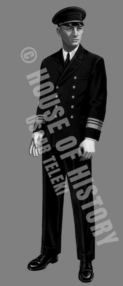 Finished naval officer illustration in dark uniform, front view